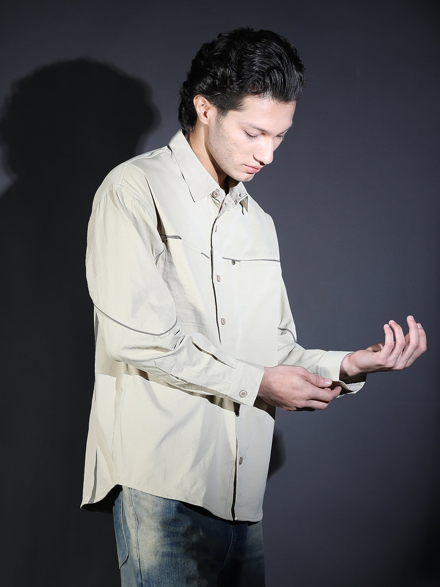 PLAIN FULL SLEEVE PIPING (SNAP) BIEGE