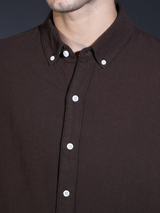 REGULAR FIT PLAIN SHIRT COFFEE