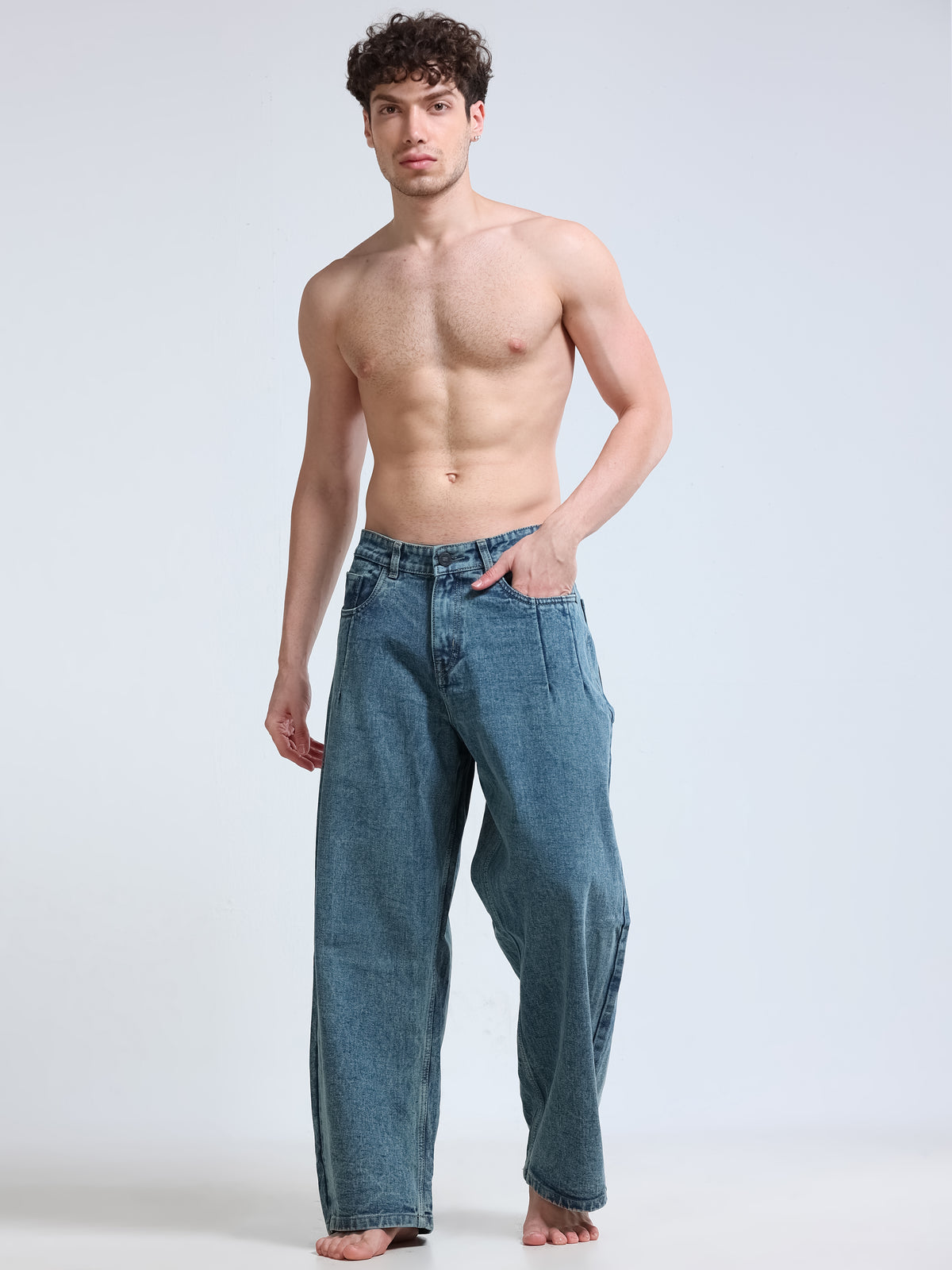 Smoky Blue Barrel Fit Jeans