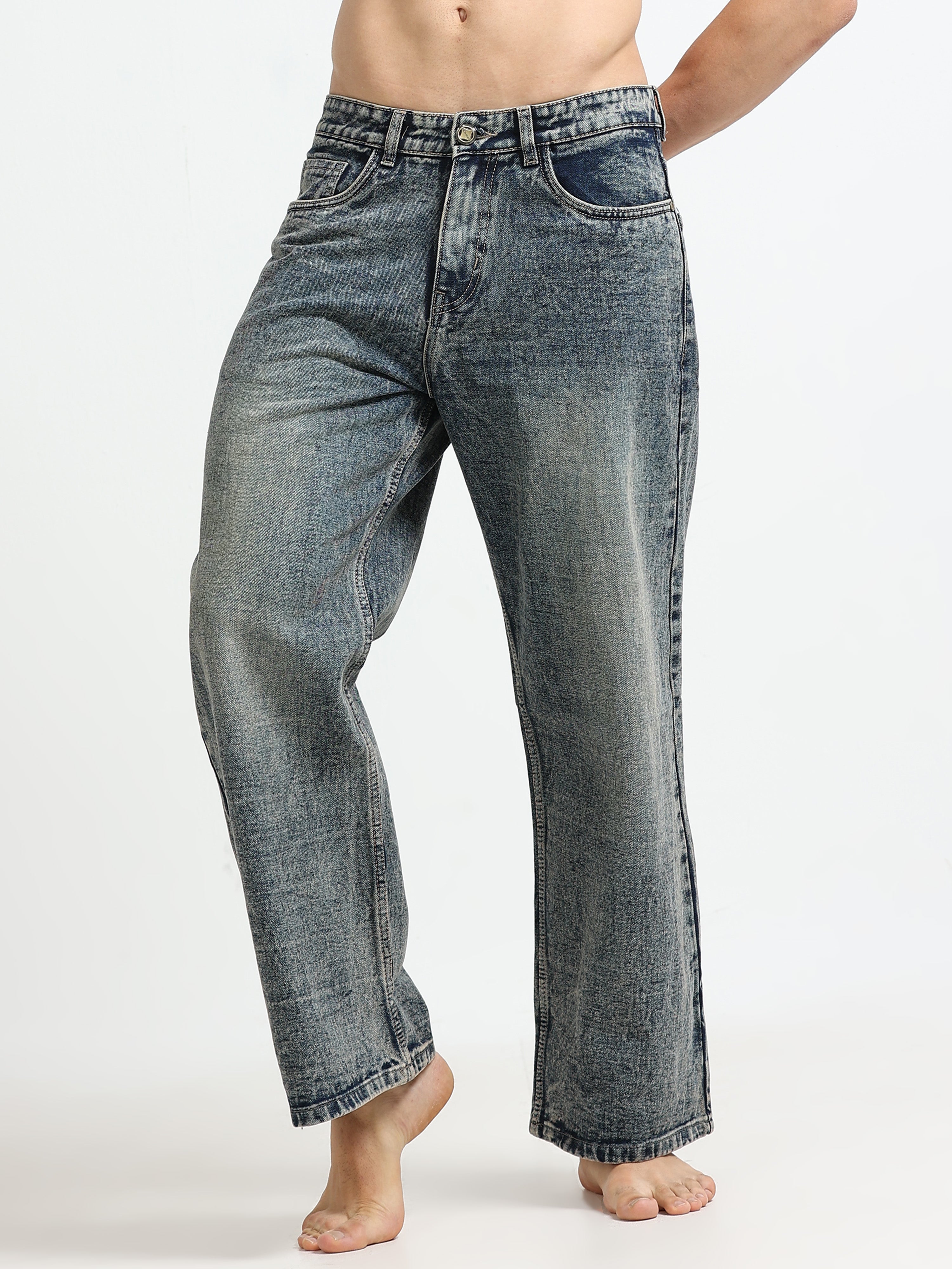 Textured Ash Baggy Denim