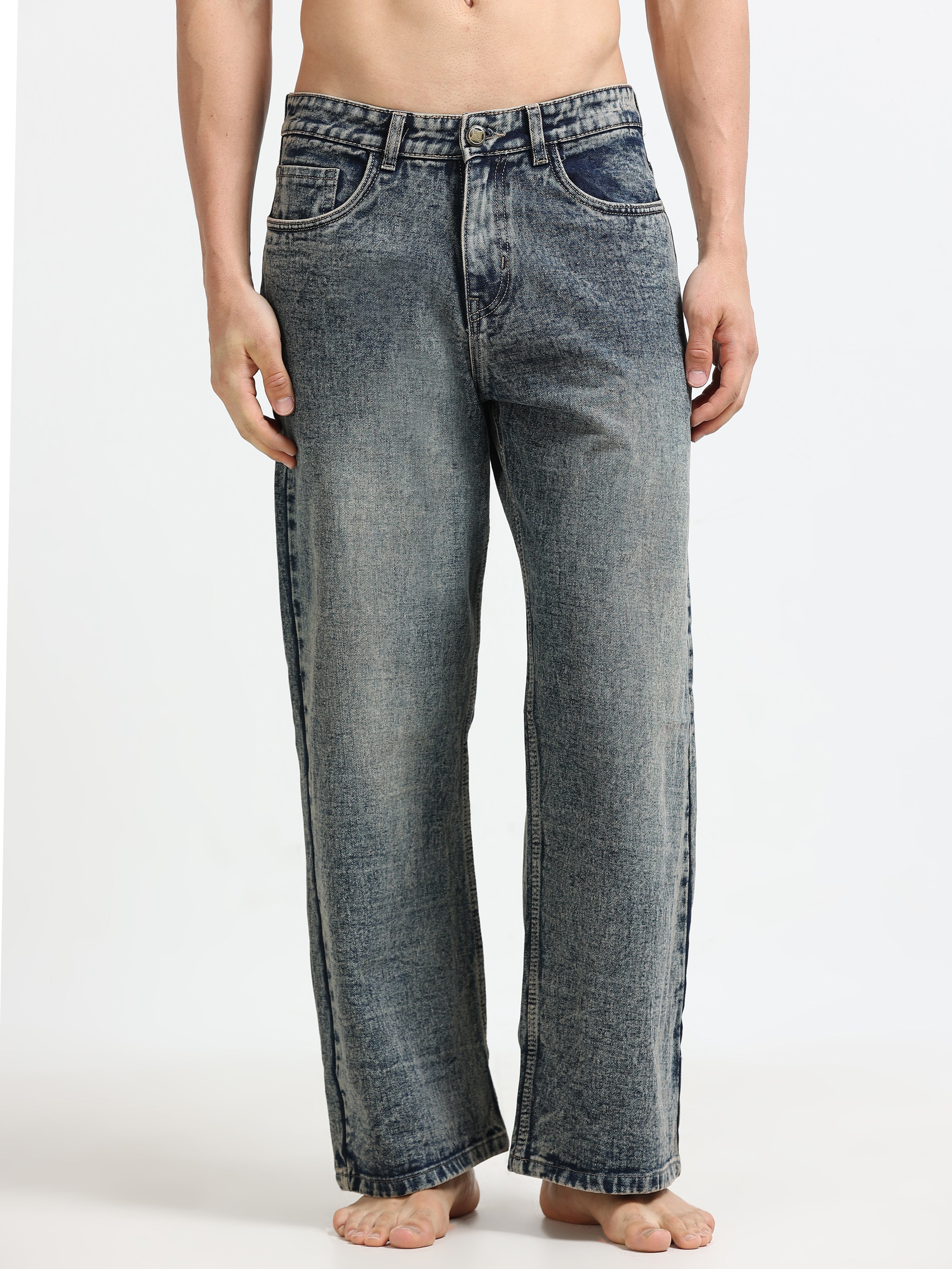 Textured Ash Baggy Denim