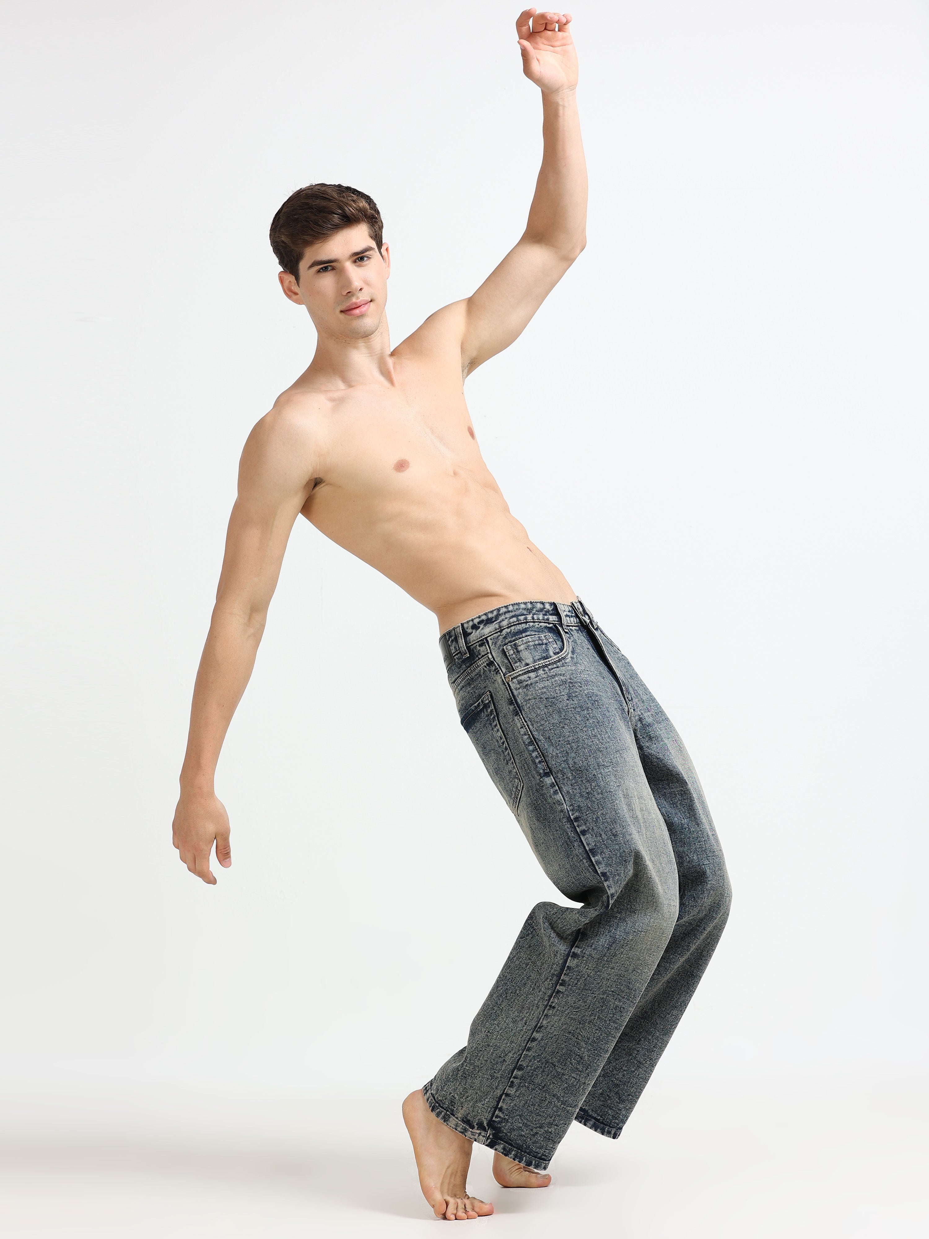 Textured Ash Baggy Denim