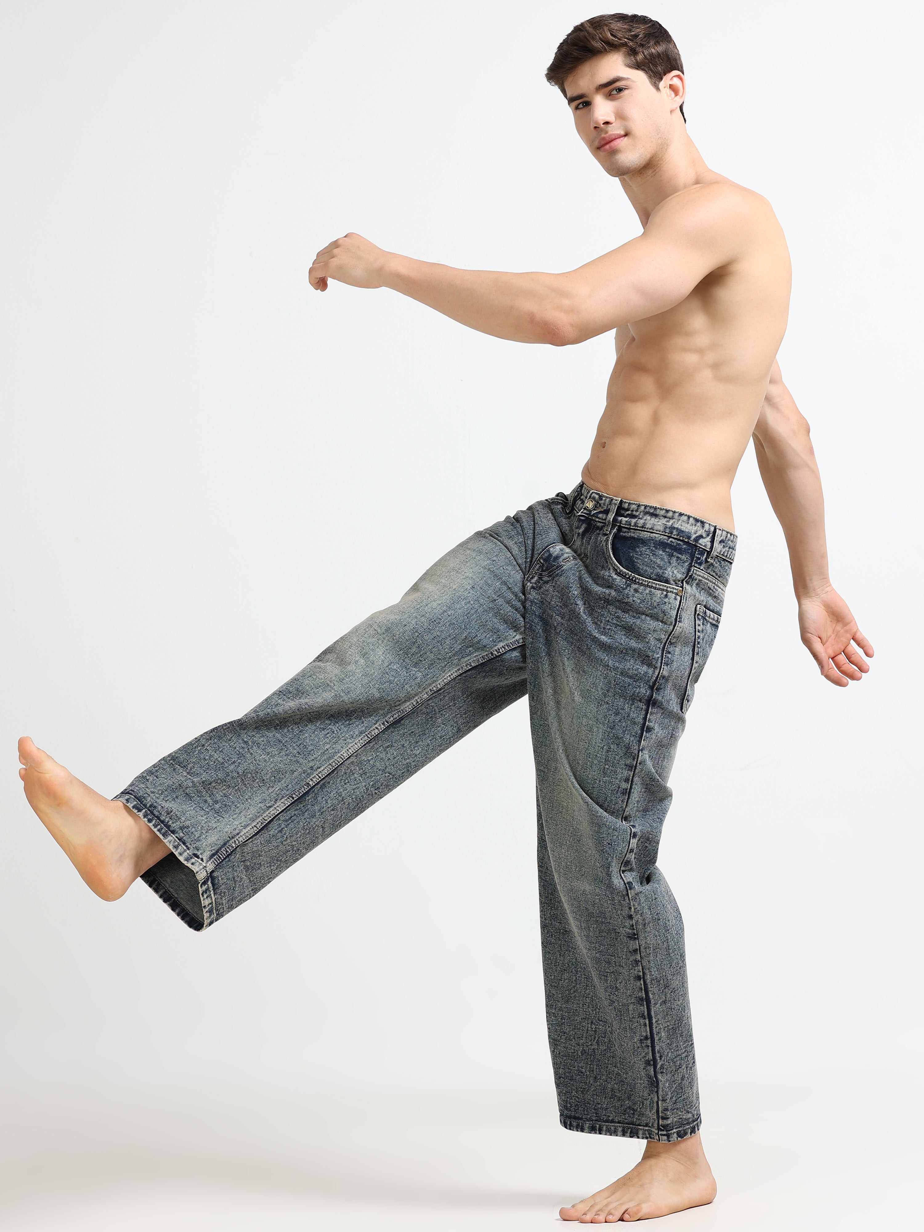 Textured Ash Baggy Denim