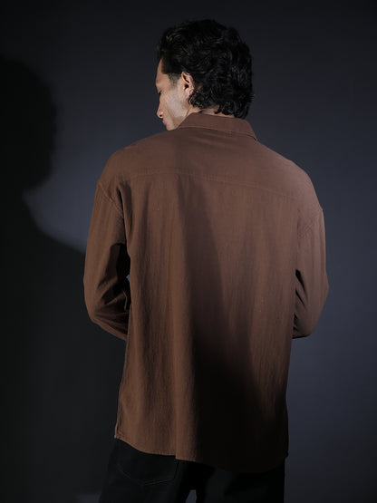 REGULAR FIT PLAIN SHIRT BROWN1