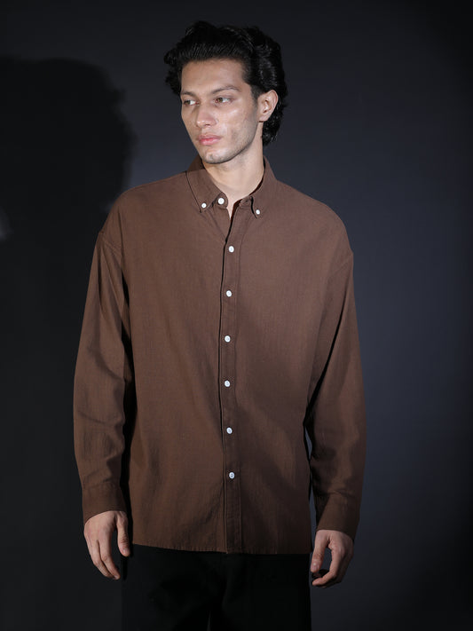 REGULAR FIT PLAIN SHIRT BROWN1