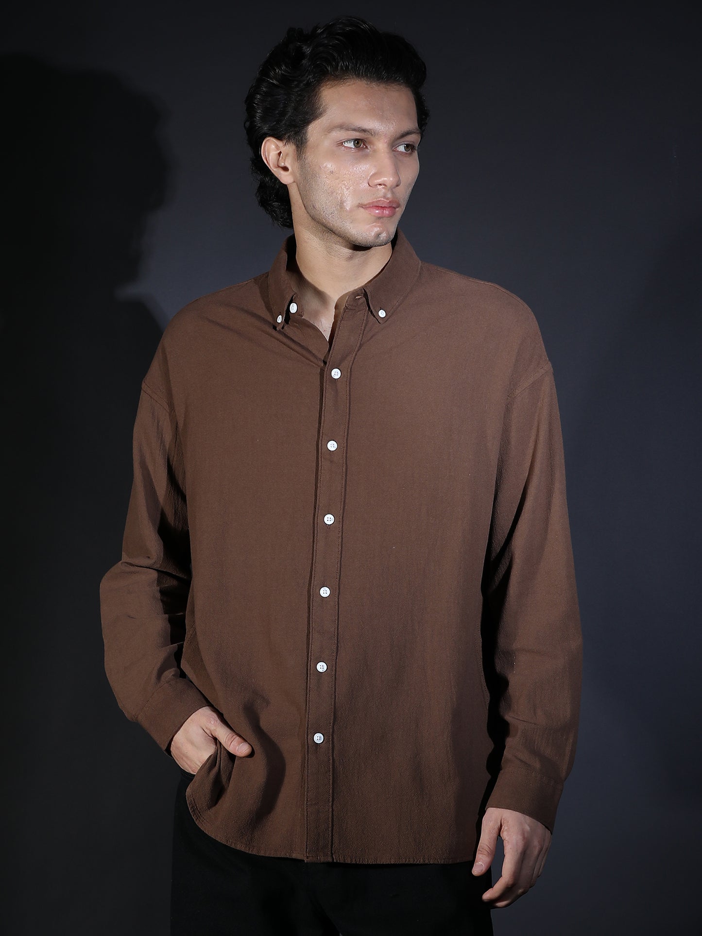 REGULAR FIT PLAIN SHIRT BROWN1