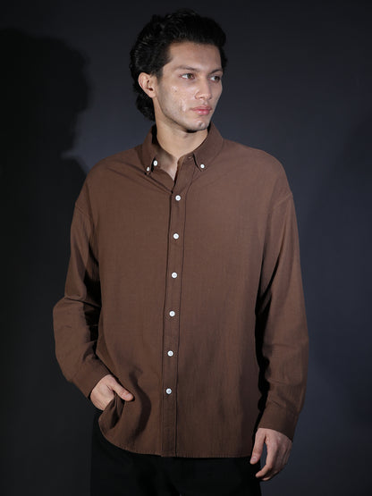 REGULAR FIT PLAIN SHIRT BROWN1