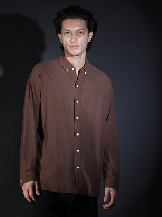 REGULAR FIT PLAIN SHIRT BROWN2