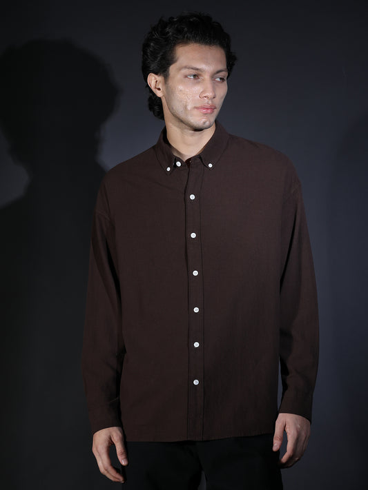 REGULAR FIT PLAIN SHIRT COFFEE