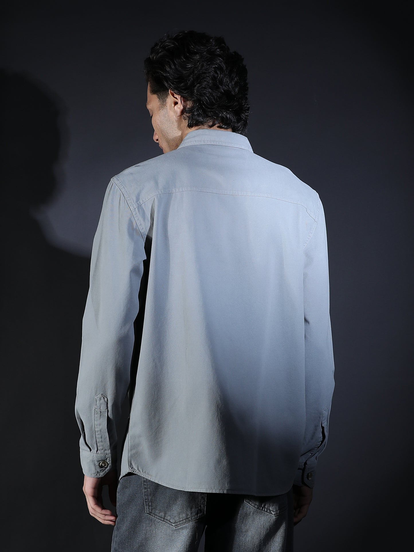 REGULAR FIT PLAIN DOUBLE POCKET SHIRT GREY