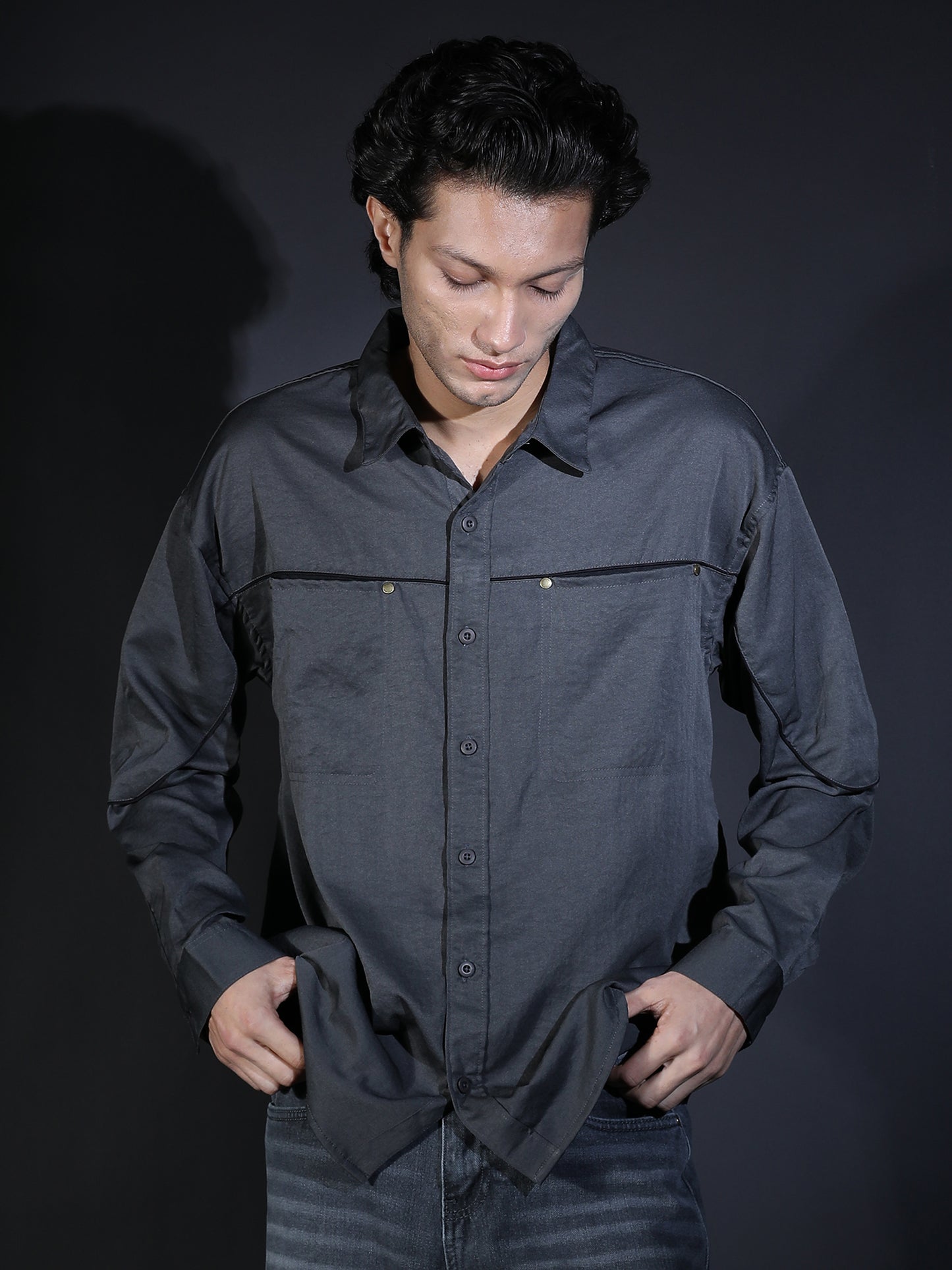 PLAIN FULL SLEEVE PIPING (SNAP) GREY