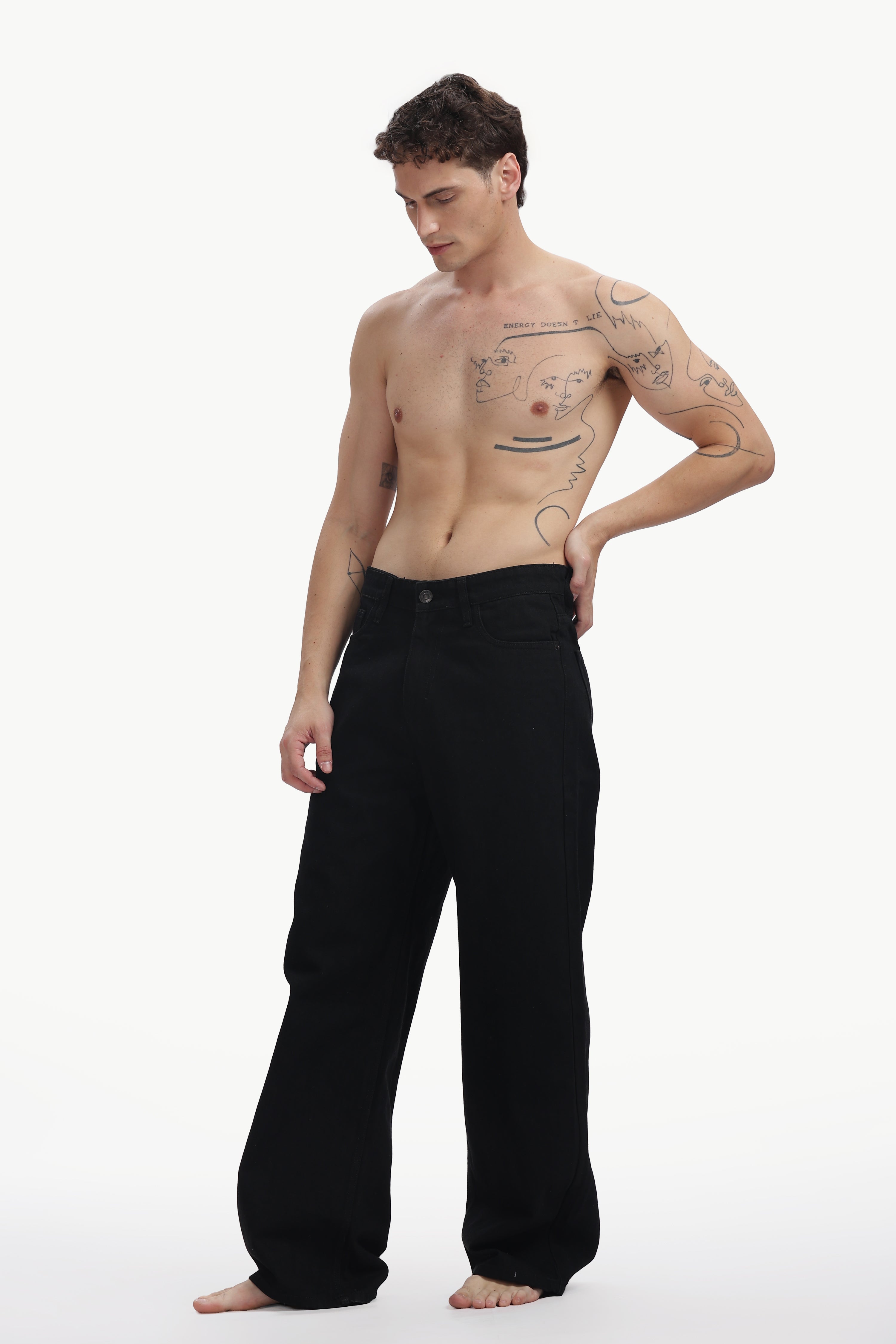 Jet Black Relaxed Wide Jeans