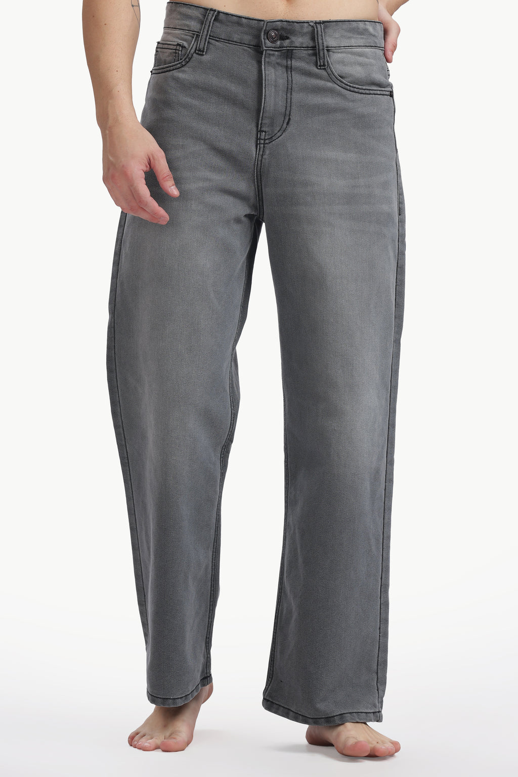 Ash Grey Relaxed Straight Jeans