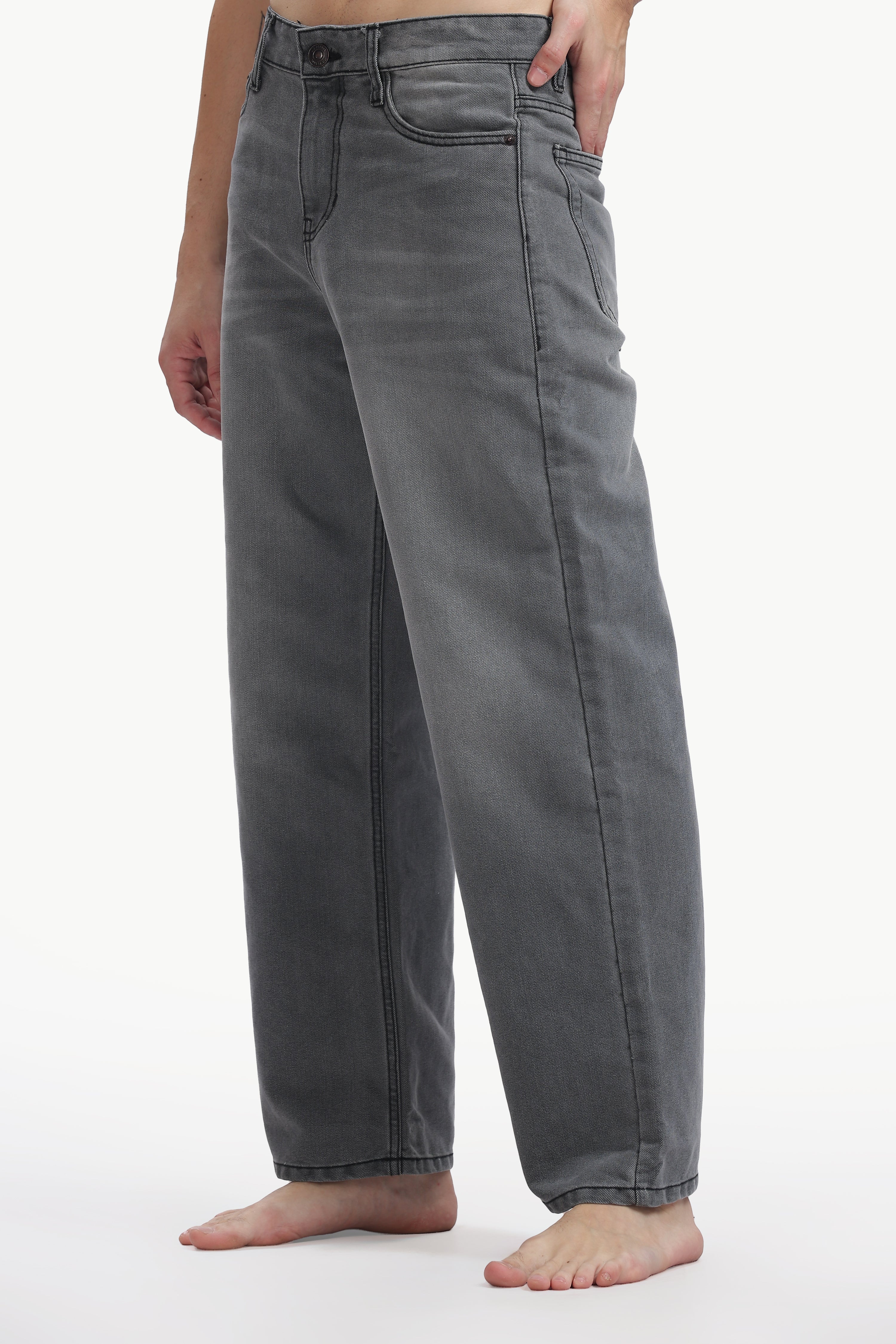 Ash Grey Relaxed Straight Jeans