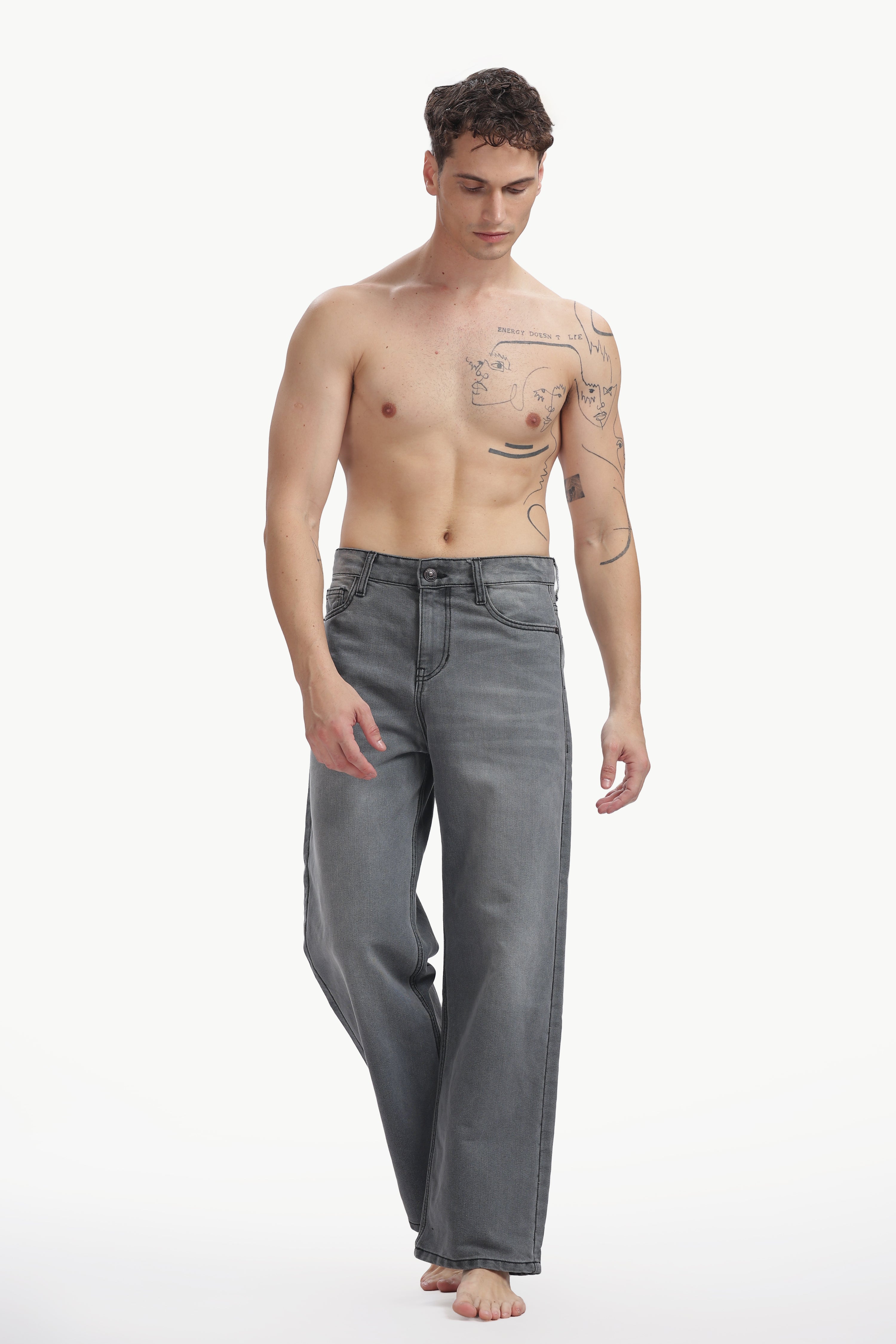 Ash Grey Relaxed Straight Jeans